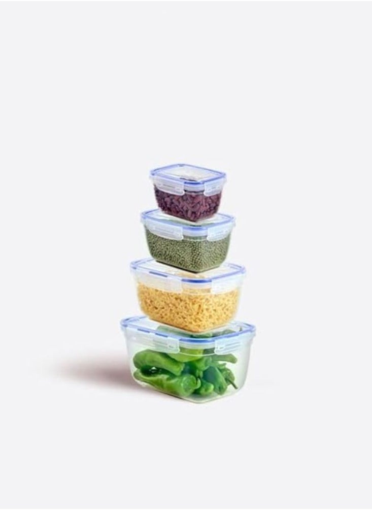 Dunya reusable plastic rectangular box container set can be used for food storage meal prep leftovers set consists of 4 pcs varies in the set 550 1000 1800 3000 ml transparent