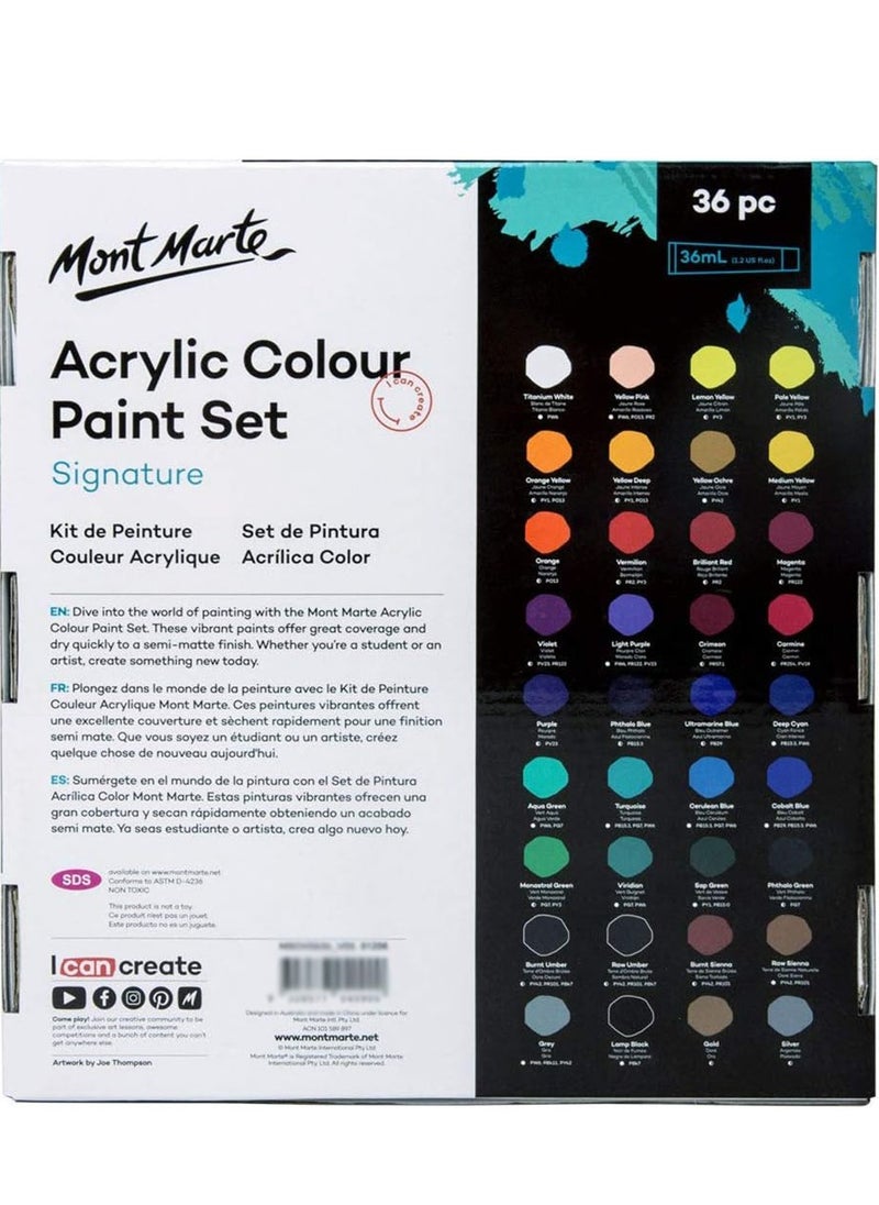Mont Marte - Acrylic Paint Set 36 pcs 36ml Tubes Ideal for Acrylic Painting Brilliant Lightfast Colours with Great Opacity - Image 1