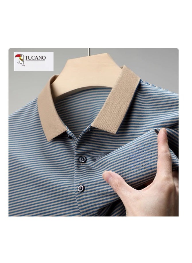 Tucano - Men's Pure Cotton Striped Short Sleeved T-Shirt Polo Shirt - Image 1