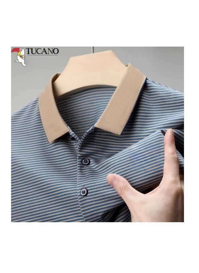 Tucano - Men's Pure Cotton Striped Short Sleeved T-Shirt Polo Shirt - Image 1
