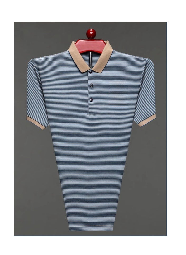 Tucano - Men's Pure Cotton Striped Short Sleeved T-Shirt Polo Shirt - Image 1
