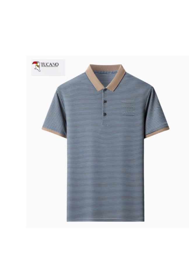 Tucano - Men's Pure Cotton Striped Short Sleeved T-Shirt Polo Shirt - Image 1