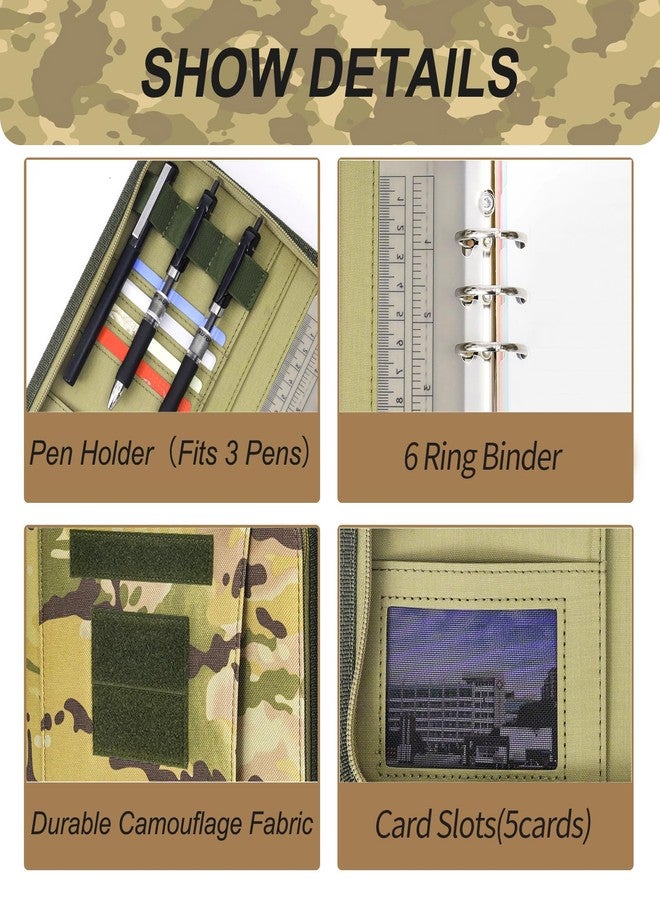 VEPKOIT Army Military Padfolio Ring Binder with Zippered Portfolio Organizer and Tactical Notebook Cover for A5 Folder, Small OCP Binder Planner for Men, 6 Ring Binder Organizer Military Notebook Cover(Multi) - Image 4