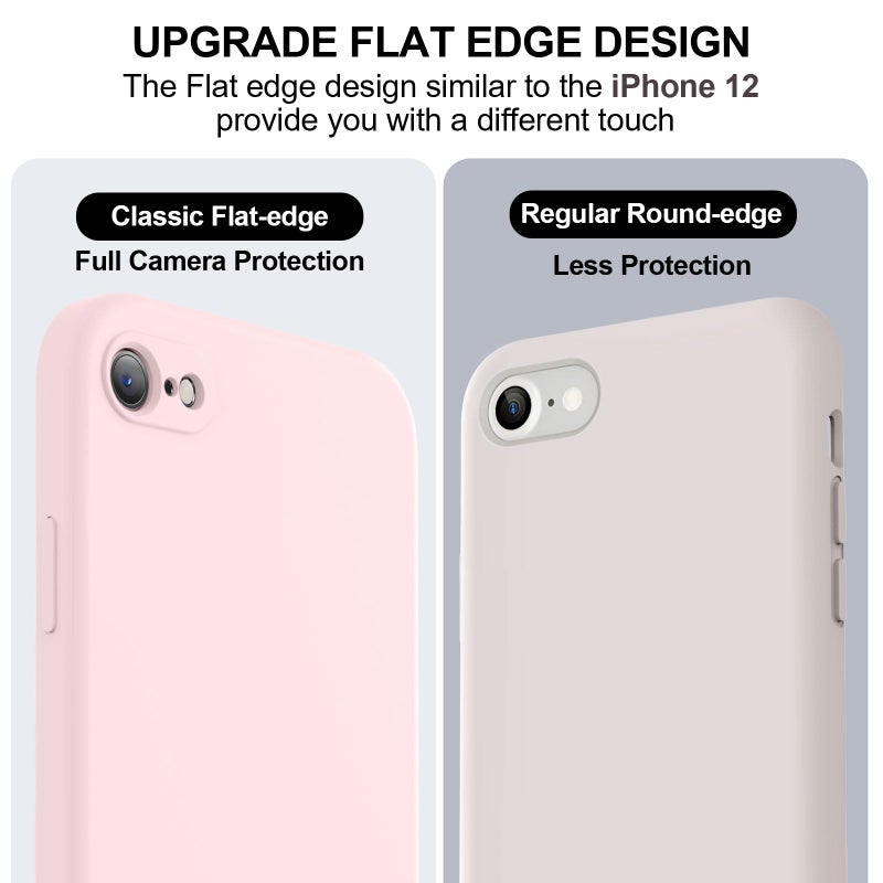 Vooii for iPhone SE Case 2022/3rd/2020,iPhone 8/7 Case, Upgraded Liquid Silicone with [Flat Edges] [Camera Protection] [Soft Anti-Scratch Microfiber Lining] Phone Case for iPhone SE - Chalk Pink - Image 3