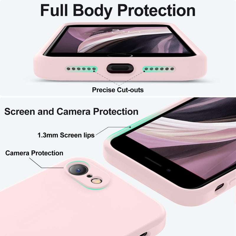 Vooii for iPhone SE Case 2022/3rd/2020,iPhone 8/7 Case, Upgraded Liquid Silicone with [Flat Edges] [Camera Protection] [Soft Anti-Scratch Microfiber Lining] Phone Case for iPhone SE - Chalk Pink - Image 4