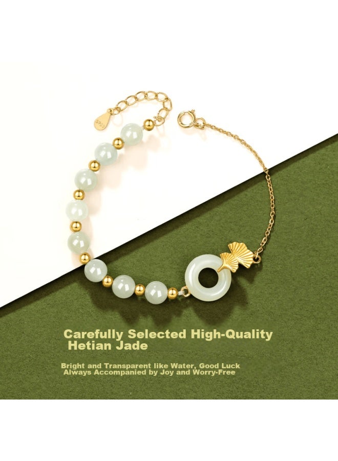 Manhe S925 Silver And Hetian Jade Peace Buckle Bracelet For Women, New Style Beaded Bracelet, Birthday Gift For Wife Or Girlfriend - Image 5