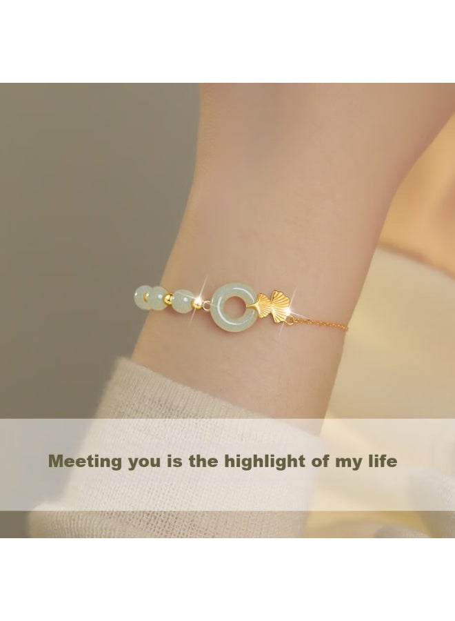 Manhe S925 Silver And Hetian Jade Peace Buckle Bracelet For Women, New Style Beaded Bracelet, Birthday Gift For Wife Or Girlfriend - Image 2
