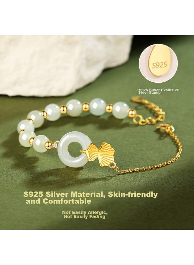 Manhe S925 Silver And Hetian Jade Peace Buckle Bracelet For Women, New Style Beaded Bracelet, Birthday Gift For Wife Or Girlfriend - Image 4