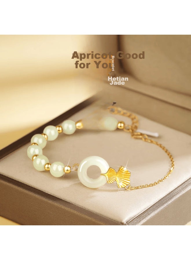 Manhe S925 Silver And Hetian Jade Peace Buckle Bracelet For Women, New Style Beaded Bracelet, Birthday Gift For Wife Or Girlfriend - Image 1