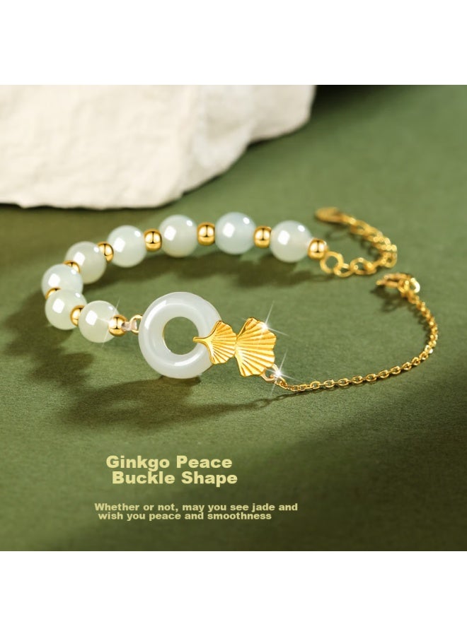Manhe S925 Silver And Hetian Jade Peace Buckle Bracelet For Women, New Style Beaded Bracelet, Birthday Gift For Wife Or Girlfriend - Image 3