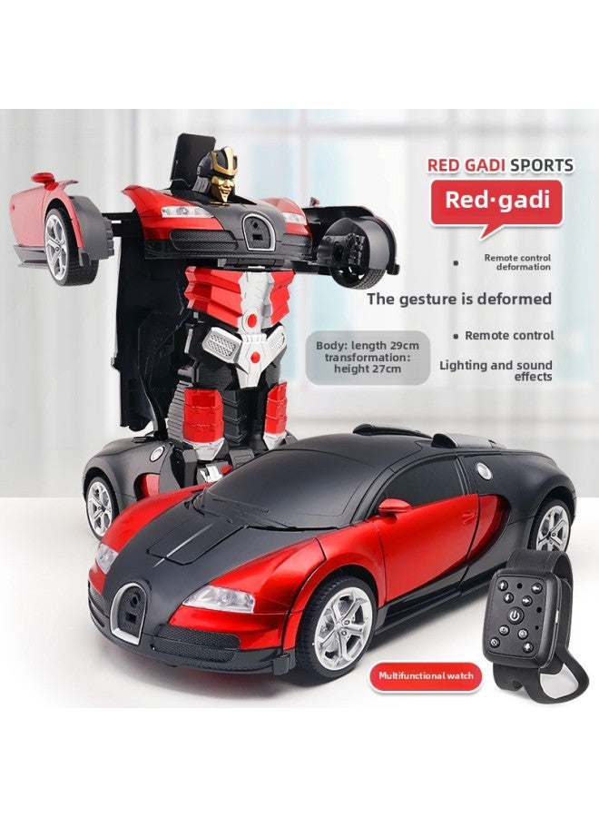 One-key Deformation Remote Control Car 2.4G Gesture Induction King Kong Robot Children's Toy Racing Generation Batch Cross-border-Color:Red Gadi [Remote Control + Gesture + Watch + Voice] 1:14  - Image 1