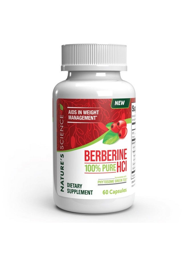 Nature's Science Berberine HCL with Phytosome Green Tea for Weight Management, 100% Pure Clinical Grade Berberine HCL for Better Absorption - Helps Metabolism, Keeps Full for Longer - 60 Caps - Image 1
