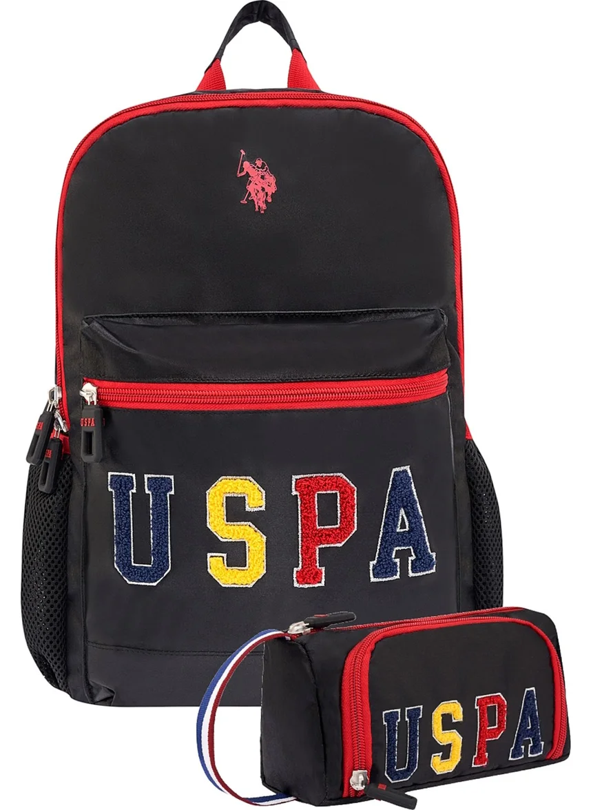 U.S. Polo Assn. Multi Compartment Unisex 2-Piece School Bag Set School Bag and Pencil Case Black PLCAN24273