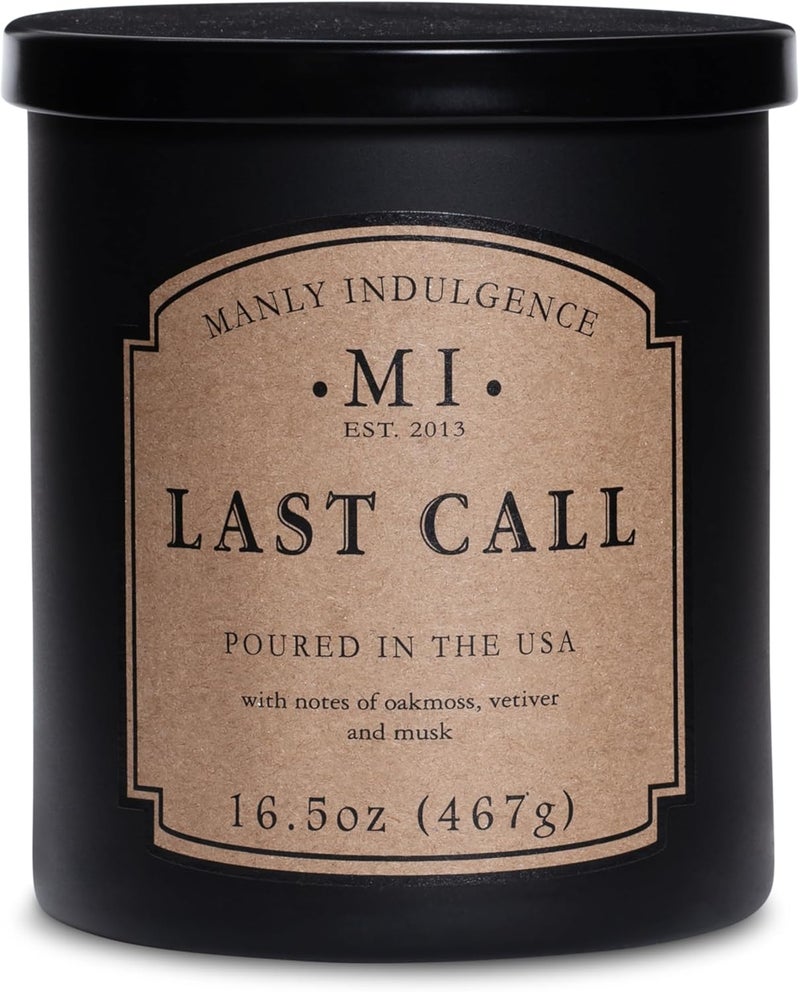 Manly Indulgence Last Call Jar Candle 16.5 oz - Woodsy Vetiver, Oakmoss - Citrus & Spicy Hints - Eucalyptus - Up to 60 Hour Burn - Soy Blend Wax, USA Poured - Image 1