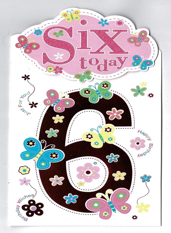 6th Birthday Card 'Six Today' Girls 6th Birthday Card