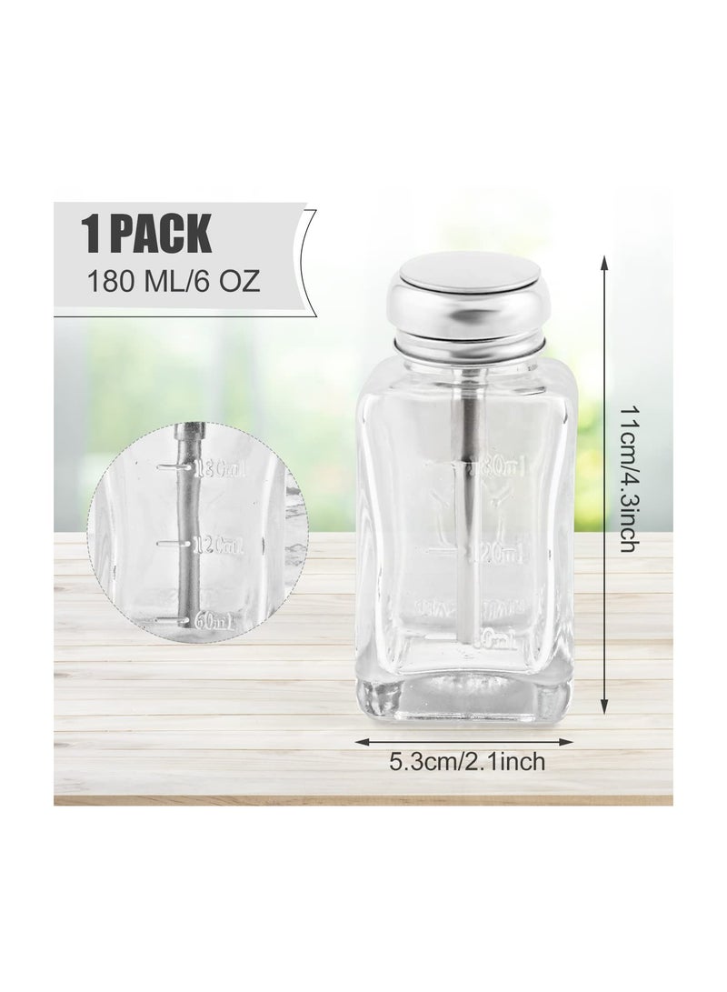 SOLARAE Push Down Lockable Pump Dispenser Bottle, 180ml Clear Glass Refillable Bottle with Metal Flip Cap for Liquid Remover, Makeup Remover, and Toner. - Image 4