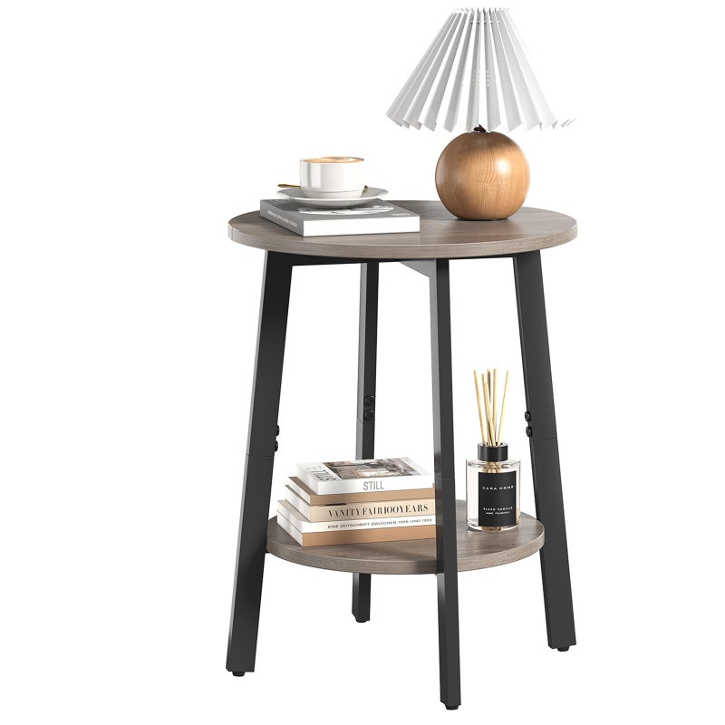 sthmec Side Table Small Round End Table with Storage Shelf for Small Space 2Tier Bedside Table Sofa Couch Table Round Accent Table Nighstands for Living Room Bedroom Grey