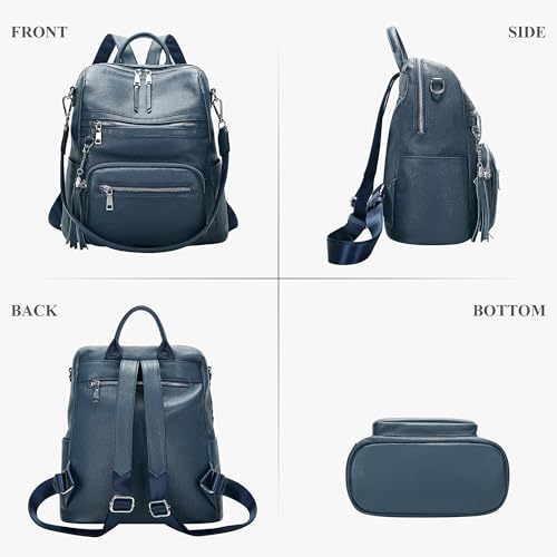 ALTOSY Genuine Leather Backpack Purse for Women Large Shoulder Bag With Laptop Compartment Multiple Pockets(S106 Indigo Blue) - Image 4