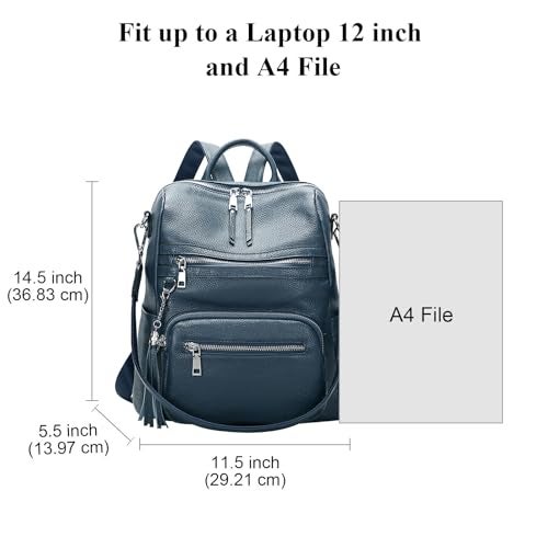 ALTOSY Genuine Leather Backpack Purse for Women Large Shoulder Bag With Laptop Compartment Multiple Pockets(S106 Indigo Blue) - Image 5