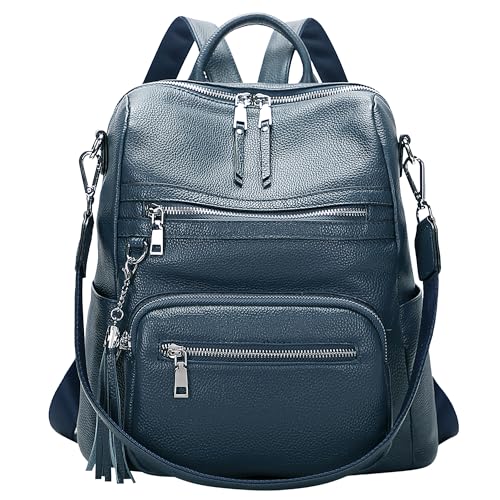 ALTOSY Genuine Leather Backpack Purse for Women Large Shoulder Bag With Laptop Compartment Multiple Pockets(S106 Indigo Blue) - Image 1