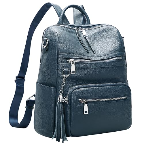 ALTOSY Genuine Leather Backpack Purse for Women Large Shoulder Bag With Laptop Compartment Multiple Pockets(S106 Indigo Blue) - Image 2