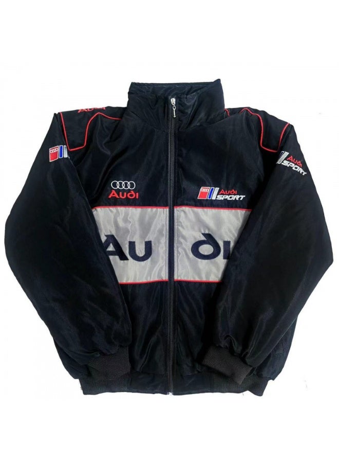F1 Audi  Racing Jacket - Shell/UPS Sponsor Badges, Color Block, Embroidered Logo, Full-Zip Design, Unisex Motorsport Streetwear  Coat - Image 1