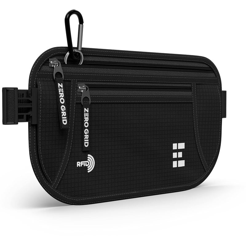 Zero Grid Money Belt for Travel - RFID Slim Passport Holder - Passport Belt - Travel Pouch for Cash, Credit Cards and Documents- Water Resistant, Travel Money Belt Under Clothes- Money Belt for Men/Women Hidden  - Image 1