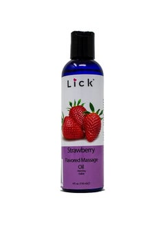 LICK زيت تدليك بنكهة الفراولة للعلاج بالتدليك - تدليك مريح للعضلات للرجال والنساء مع زيت فيتامين هـ الطبيعي مع زيوت عطرية لاستخدام البشرة - زيوت الجسم المرطبة الأساسية 118 مل  - Image 1