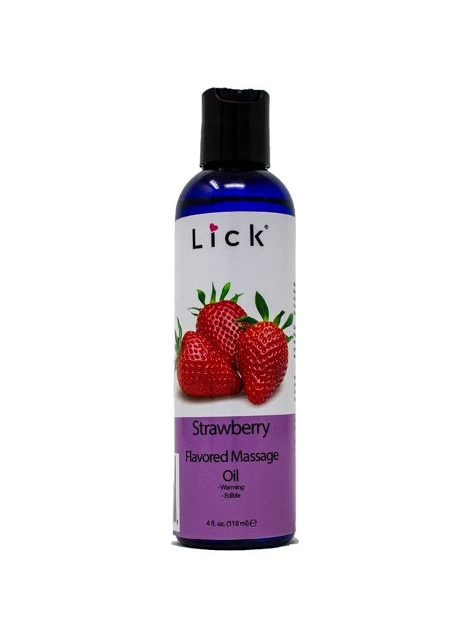 LICK Strawberry Flavored Massage Oil for Massage Therapy - Relaxing Muscle Massage for Men and Women with Natural Vitamin e Oil with Aromatherapy Oils for Skin use - Essential moisturizing Body Oils 4 oz  - Image 1