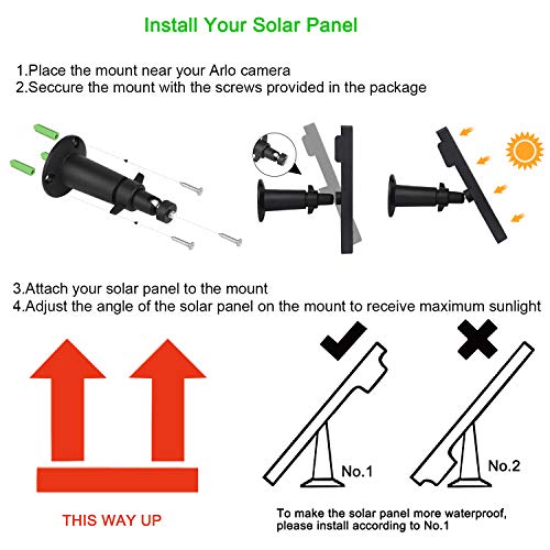 iTODOS Solar Panel Works for Arlo Pro and Arlo Pro 2, 11.8Ft Outdoor Power Charging Cable and Adjustable Mount,Not for Arlo Ultra and Arlo Pro3 (Black) - Image 5