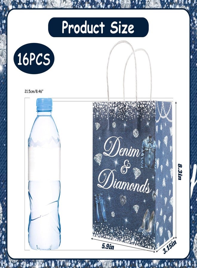 Serencatcher 16Pcs Denim and Diamonds Gift Bags Denim and Diamonds Party Decorations Paper Party Favor Bags 5.9x8.3x3.15Inches Candy Goodie Treat Bag with Handles for Birthday Bachelorette Baby Shower - Image 2