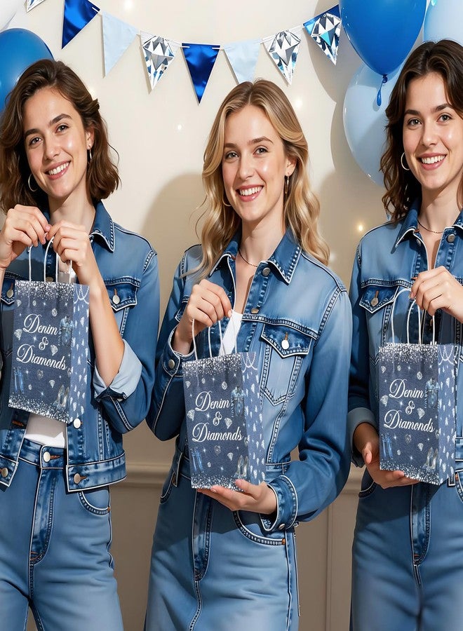 Serencatcher 16Pcs Denim and Diamonds Gift Bags Denim and Diamonds Party Decorations Paper Party Favor Bags 5.9x8.3x3.15Inches Candy Goodie Treat Bag with Handles for Birthday Bachelorette Baby Shower - Image 3