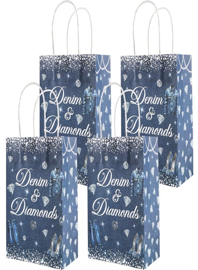 Serencatcher 16Pcs Denim and Diamonds Gift Bags Denim and Diamonds Party Decorations Paper Party Favor Bags 5.9x8.3x3.15Inches Candy Goodie Treat Bag with Handles for Birthday Bachelorette Baby Shower - Image 1