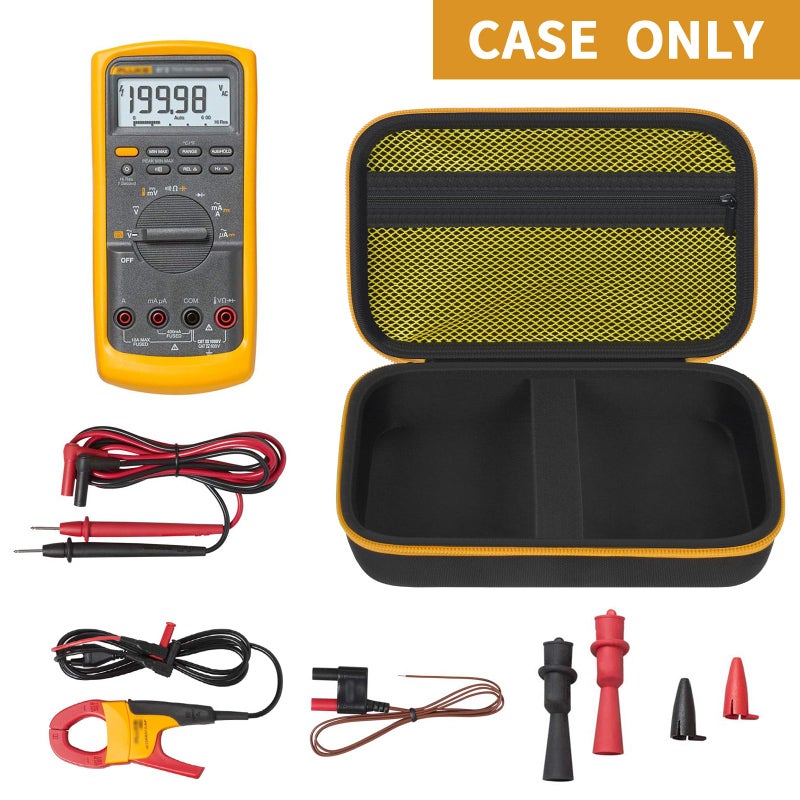 Comecase Hard Carrying Case for Fluke 87-V/ 88V/ 15B+/ 17B+ and More Digital Multimeter, Protective Travel Storage Bag - Black + Yellow Pocket - Image 2