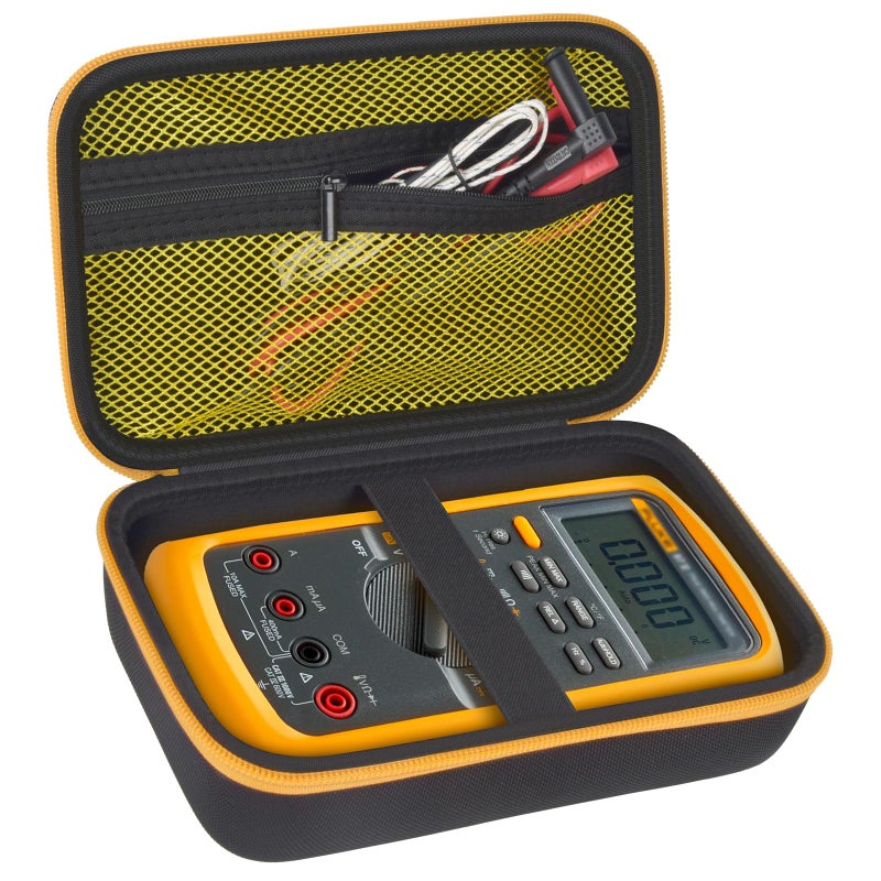 Comecase Hard Carrying Case for Fluke 87-V/ 88V/ 15B+/ 17B+ and More Digital Multimeter, Protective Travel Storage Bag - Black + Yellow Pocket - Image 1