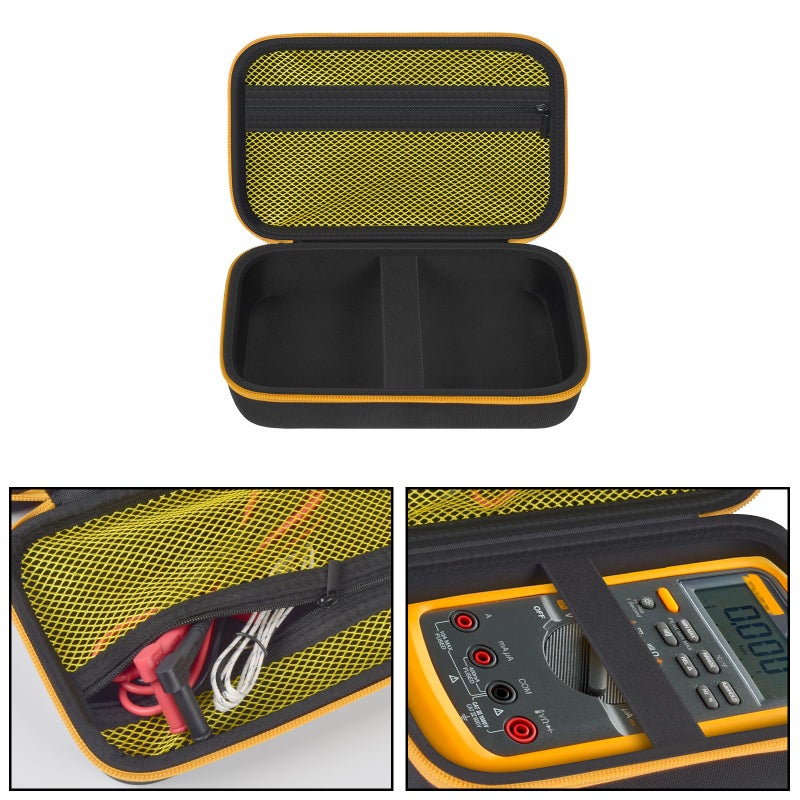 Comecase Hard Carrying Case for Fluke 87-V/ 88V/ 15B+/ 17B+ and More Digital Multimeter, Protective Travel Storage Bag - Black + Yellow Pocket - Image 3