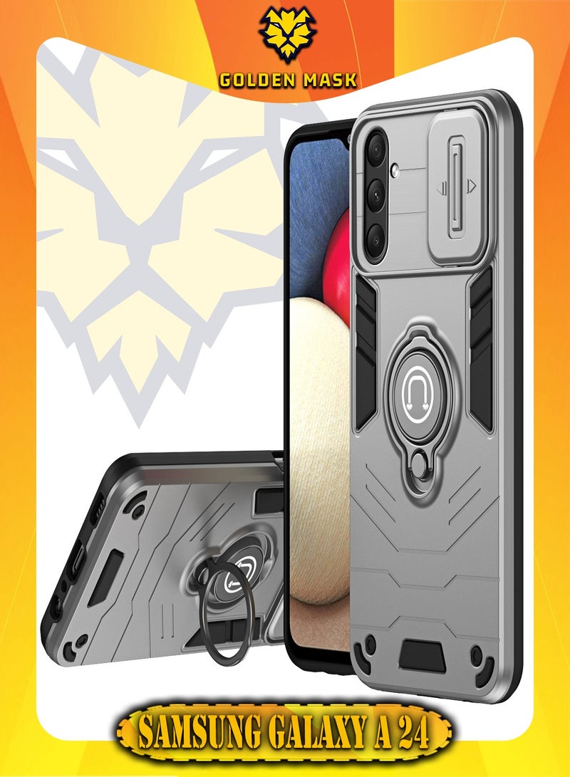GOLDEN MASK GOLDEN MASK For Samsung Galaxy A24 Armored Window Bracket Camera Shield Cover Camera Lend Protection With Ringe (Grey) 