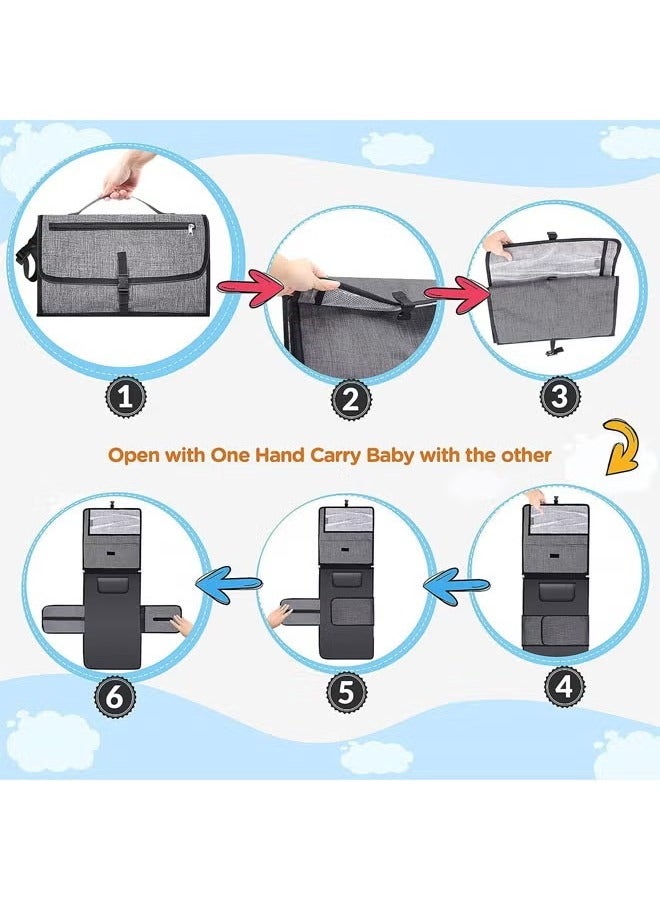 Arabest Portable Diaper Changing Pad with A Wipes Dispenser and A Comfortable Pillow, Portable Changing pad for Newborn Girl and Boy, Waterproof Travel Changing Kit, Baby Gift (Grey) - Image 5