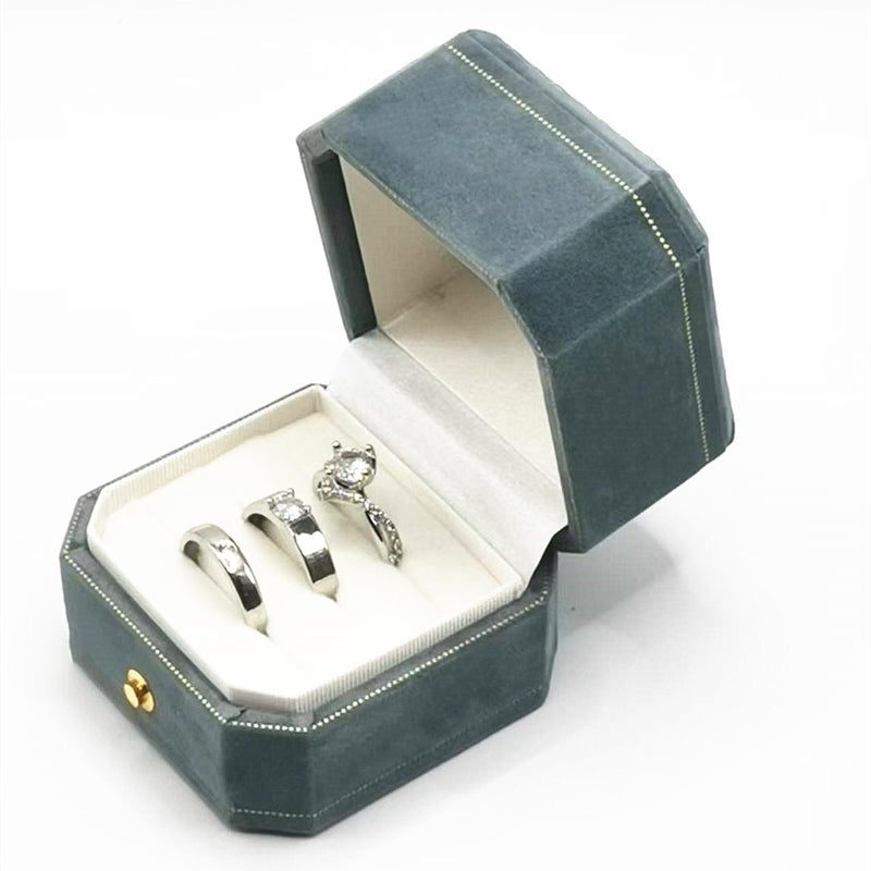 WHSLILR Velvet Ring Box - Octagon Engagement Ring Box with Hinged Lid for Proposal Engagement Wedding, Proposal Ring Case Jewelry Box with Gold Lace PRB003-Lake Blue - Image 1