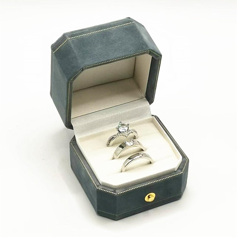 WHSLILR Velvet Ring Box - Octagon Engagement Ring Box with Hinged Lid for Proposal Engagement Wedding, Proposal Ring Case Jewelry Box with Gold Lace PRB003-Lake Blue - Image 5