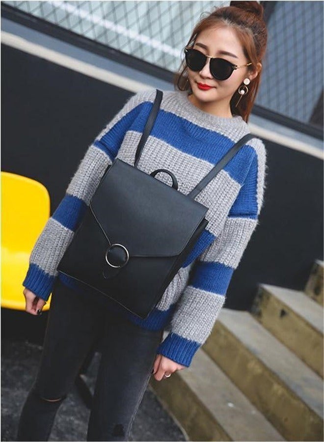 roaiss Portable Minimalist Flap Backpack for Women and Girls Retro College Style Casual Simple Bag Lightweight Leather Commute Bags with Adjustable Strap - Image 3