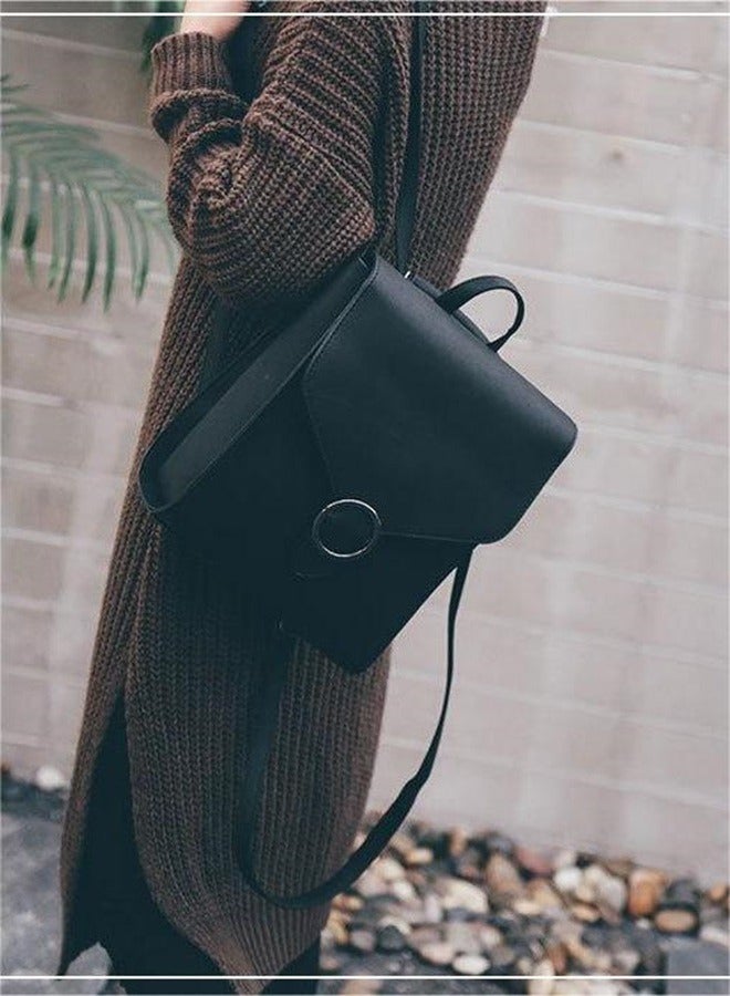 roaiss Portable Minimalist Flap Backpack for Women and Girls Retro College Style Casual Simple Bag Lightweight Leather Commute Bags with Adjustable Strap - Image 5