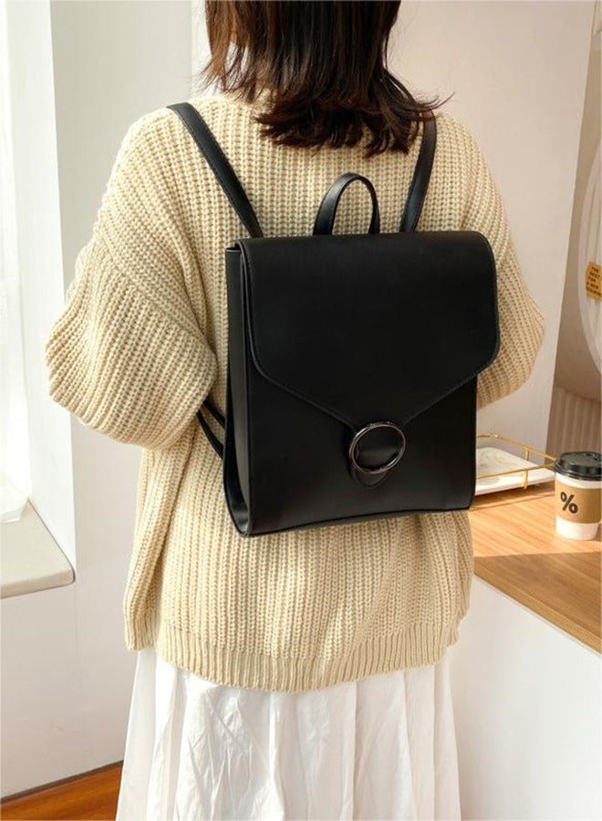 roaiss Portable Minimalist Flap Backpack for Women and Girls Retro College Style Casual Simple Bag Lightweight Leather Commute Bags with Adjustable Strap - Image 1