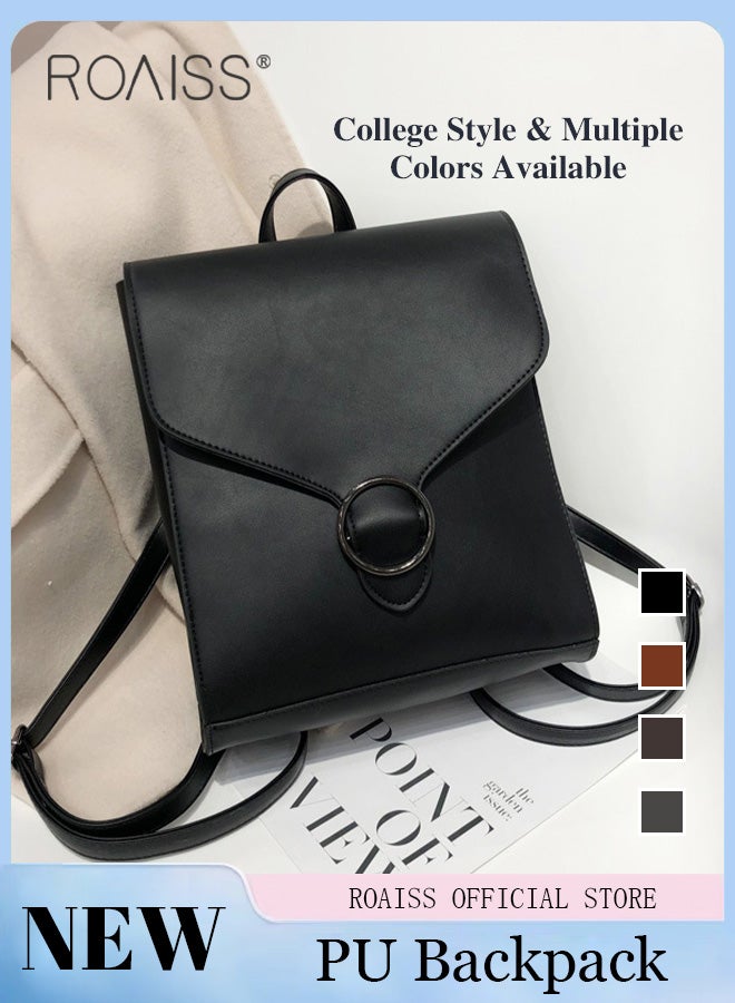 roaiss Portable Minimalist Flap Backpack for Women and Girls Retro College Style Casual Simple Bag Lightweight Leather Commute Bags with Adjustable Strap - Image 2