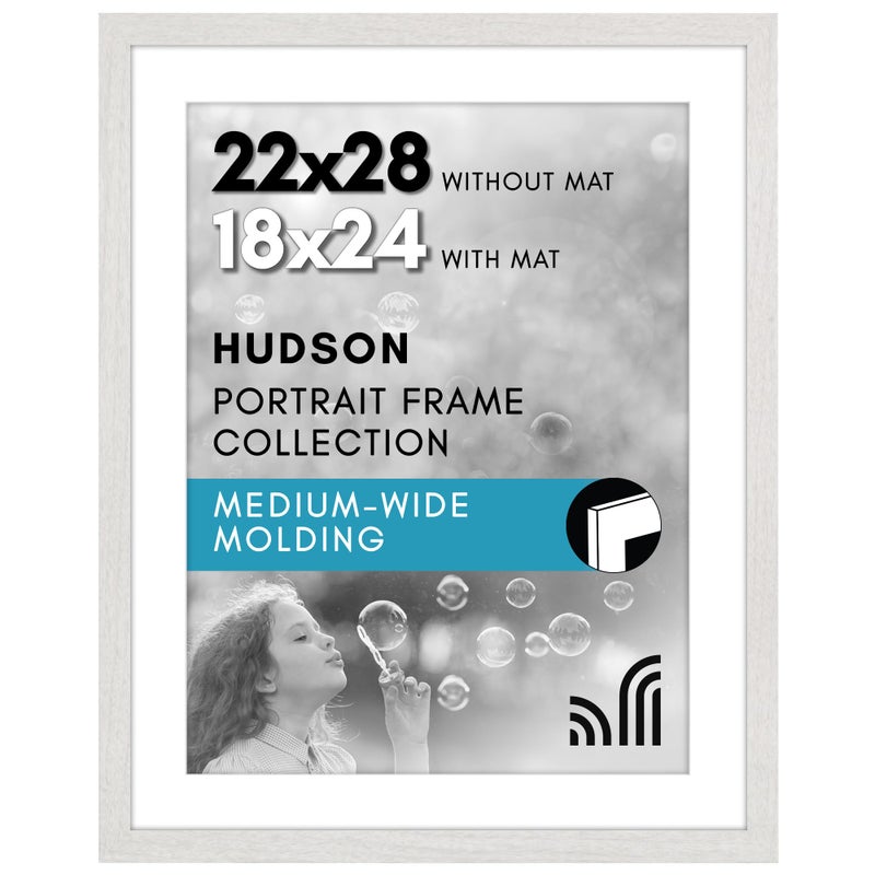 Americanflat 22x28 Poster Frame with Polished Plexiglass Use as 18x24 Frame with Mat or Display 22x28 Photo Without Mat Hudson Collection Wide Picture Frames for Wall Display White