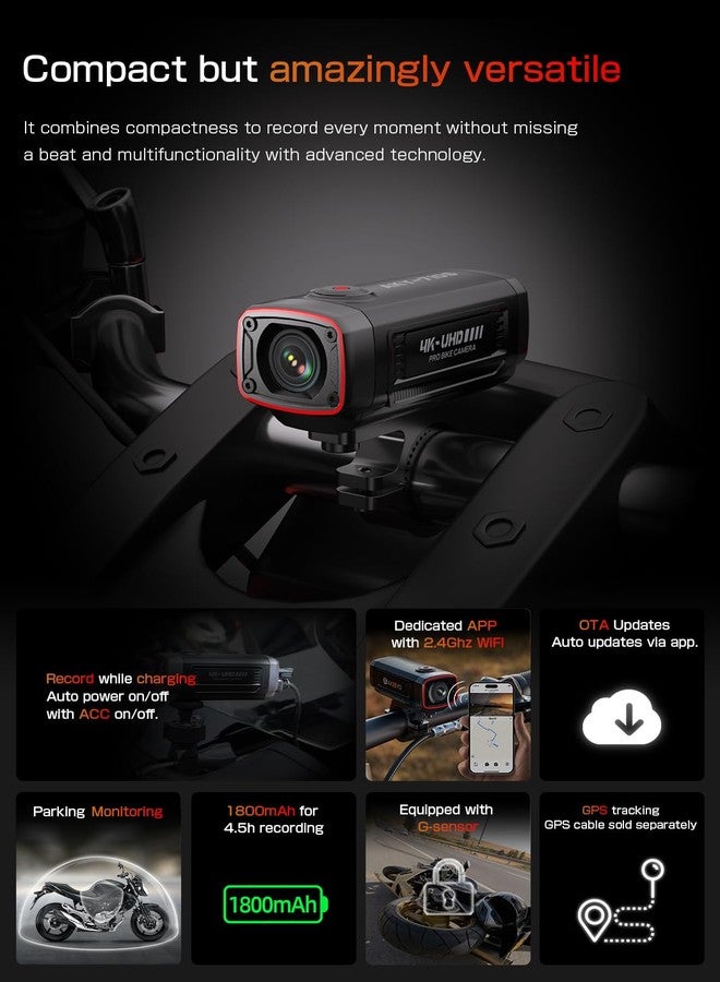 AKEEYO AKY-710S Motorcycle Camera 4K 28fps, 2K 55fps, Wide-Angle 142°, IP67, 5MP, Loop & Emergency Recording, Parking Monitor, Motorcycle Bike,Outdoor Sports, Rechargeable,32GB Card Included - Image 3