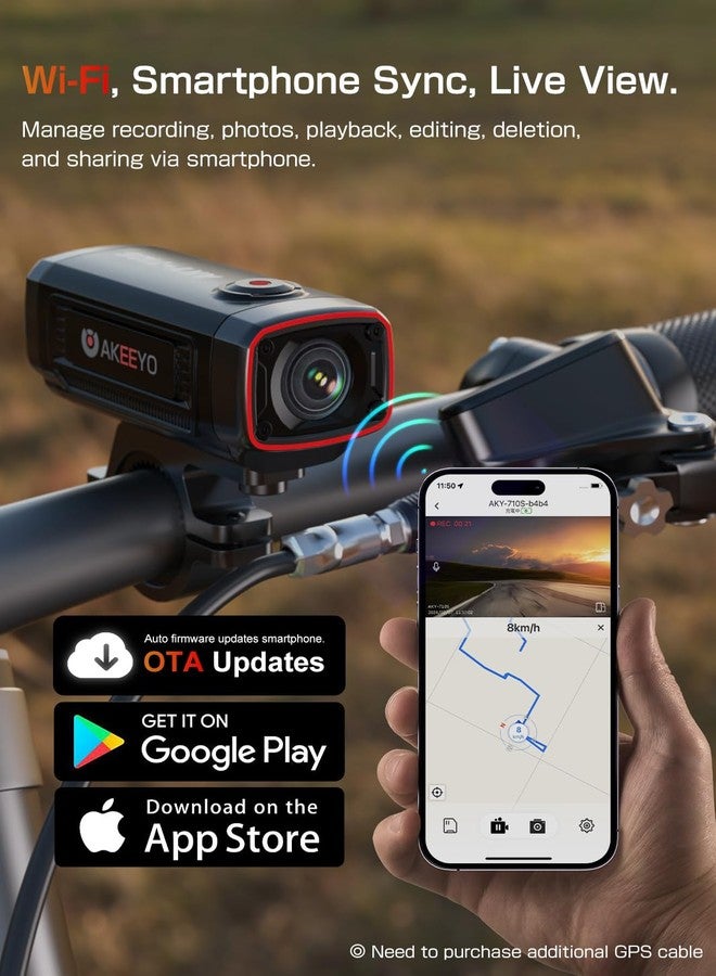 AKEEYO AKY-710S Motorcycle Camera 4K 28fps, 2K 55fps, Wide-Angle 142°, IP67, 5MP, Loop & Emergency Recording, Parking Monitor, Motorcycle Bike,Outdoor Sports, Rechargeable,32GB Card Included - Image 5