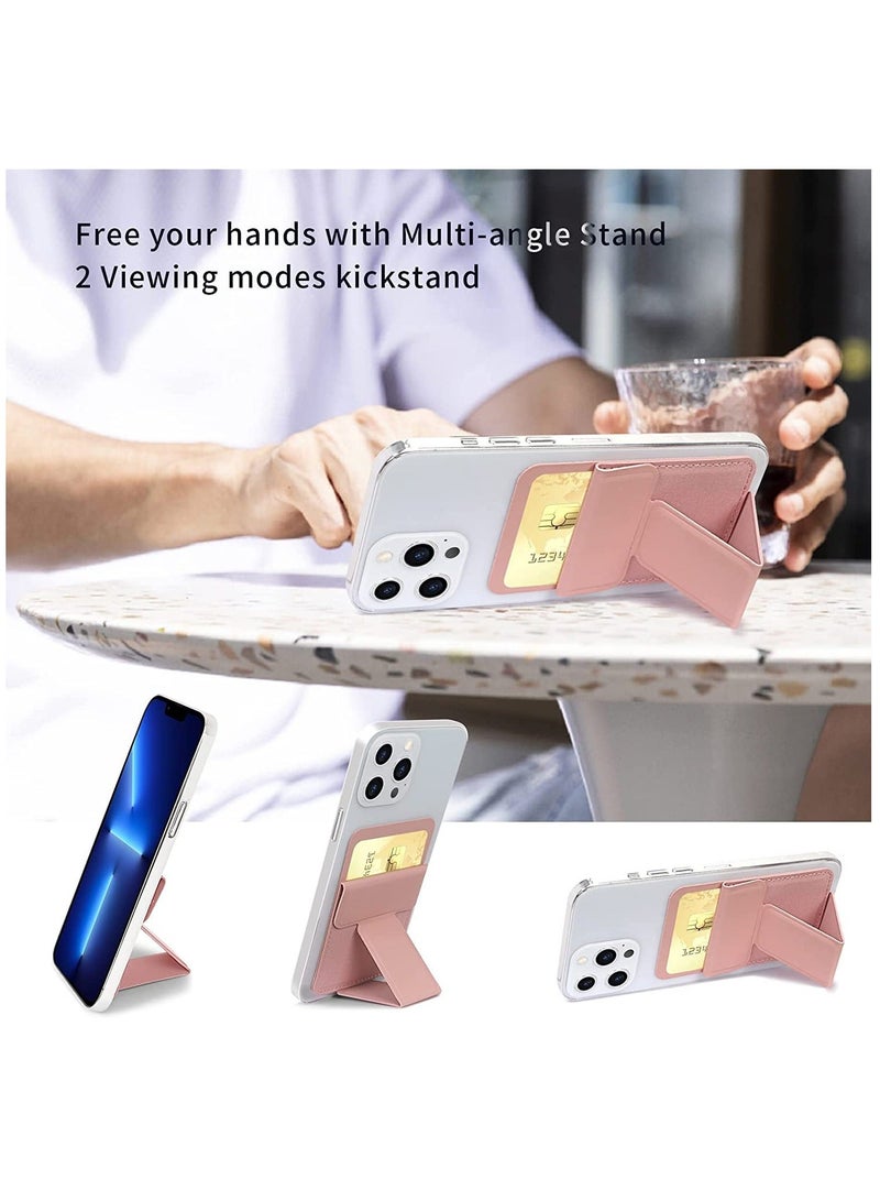 Y&D Card Holder with Stand for Back of Phone, Universal Self-adhesive PU Leather Credit Cards Wallet Cell Phone Smart Pink  - Image 2