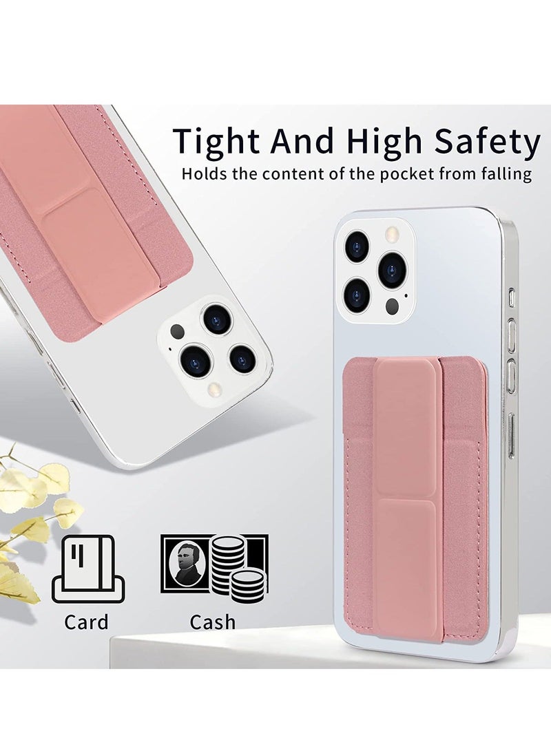 Y&D Card Holder with Stand for Back of Phone, Universal Self-adhesive PU Leather Credit Cards Wallet Cell Phone Smart Pink  - Image 4