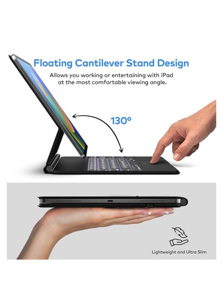 Generic - Arabic and English Keyboard Case for iPad Air 11-inch (M2) & iPad Pro 11 inch (1st/2nd/3rd/4th Generation) – Magic-Style Magnetic Keyboard Case with Multi-Touch Trackpad Compatible with 10.9” iPad Air 4th/5th Gen. - Image 1